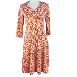 41Hawthorn Medium Dress Geometric A-Line Stretch Surplice V-Neck 3/4 Sleeve